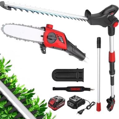 Tagliasiepi Elettrico,2 in 1 Tagliasiepi Estensibile e Motosega,Batteria 20V 4000mAh Inclusa,Impugnatura Principale Regolabile,Testa Inclinabile, Motore Brushless da 42 cm,Tracolla in Dotazione