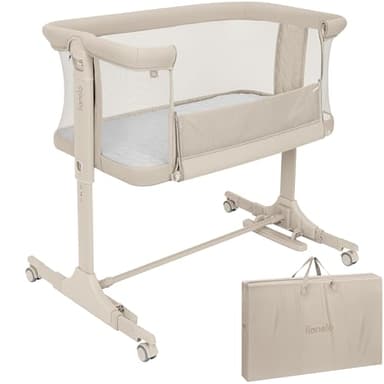 lionelo PARI Culla Co Sleeping Fianco Letto 3 in 1, Regolabile in Altezza 6 Livelli, Materasso T25 2 cm, Ruote con Blocco e Dondolo, Gambe Regolabili per Letto Continentale, Rivestimento Lavabile