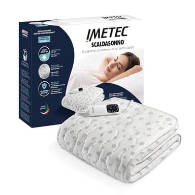 Imetec Scaldasonno Adapto piazza e mezza 150 x 120 cm, basso consumo, tecnologia brevettata, riscaldamento rapido, temperatura personalizzata, 100% cotone, made in italy, comando con 6 temperature
