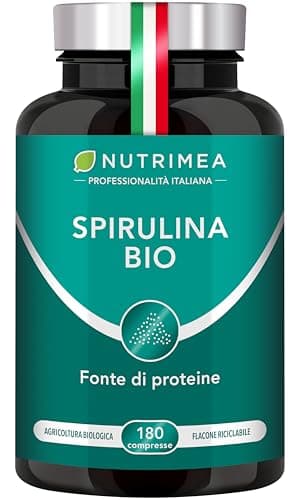 SPIRULINA BIOLOGICA PURA | 180 Compresse | 1500 mg. | Ricca di Proteine, Ficocianina, Vitamine e Minerali | Energia e Recupero | 100% Naturale | Nutrimea