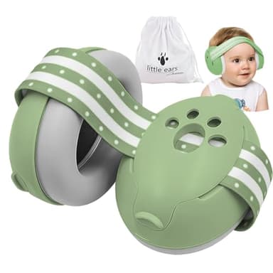 YANKUIRUI Cuffie Antirumore per Neonati e Bambini Piccoli Fino a 36 Mesi, Protettori Acustici per Neonati, Previene i Danni dell’udito, Migliora il Sonno in Viaggio, Verde