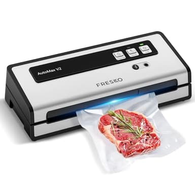 FRESKO Macchina Sottovuoto Alimenti Automatica, 140W Con Doppia Sigillatura a Caldo, Modalità Asciutto/Umido, Funzionamento Con una Sola Mano, Blocco Automatico, 10 Sacchetti Pretagliati