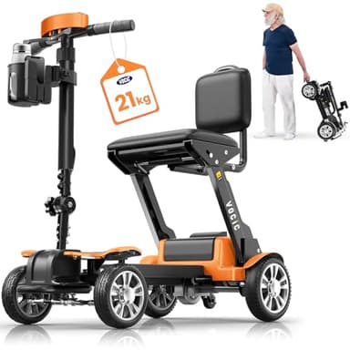 VOCIC D71 Elettrico pieghevole disabili ultraleggera(21KG),20KM Carbonio Mobilità scooter disabili per adulti con telai regolabili in lunghezza,Aeromobile idoneo al volo,5 anni di supporto (Arancione)
