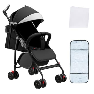 OHMG Passeggino Canne,Passeggino compatto 0-4 anni, leggero e maneggevole, pieghevole con una mano, schienale reclinabile, imbracatura a 5 punti, passeggino leggero con baldacchino e zanzariera