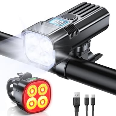 Mohard 2000LM Luci Bicicletta LED 3000mAh, USB Ricaricabile Potenti Luce Bici Posteriore e Anteriore Schermo LED, IP65 Impermeabili Illuminazione Luci Casco Ciclismo 4+7 Modalità Corsa/MTB/Campeggio