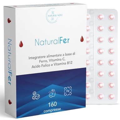Ferro Integratore 28mg NaturalFer® | 160 compresse | Vitamina C + Vitamina b12 e acido Folico | Supporto Energetico e stanchezza | Senza Glutine | Senza Lattosio