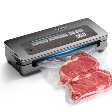 Macchina per sottovuoto, 90 kPa, 100 W, ampia tenuta, tutto in uno, potente contenitore per alimenti, taglierina integrata | Contenitore per sacchetti (Grigio)