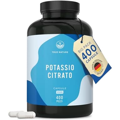 Potassio – 2.222 mg al giorno – 400 capsule – Citrato di potassio con potassio elementare – Scorta per 6 mesi – Vegano e senza additivi - testato in Laboratorio, produzione Tedesca – TRUE NATURE®