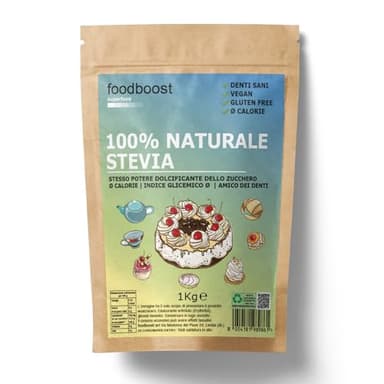 foodboost Eritritolo con Stevia 1:1 sostituto dello zucchero 0kcal 100% Puro stesso potere dolcificante dello zucchero da cucina, adatto a diabetici e diete ipocaloriche, contro la carie