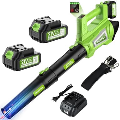 Soffiatore a Batteria, 6 Velocità 240+ km/h Soffiatore Elettrico 2 Batteria 21V 4.0Ah, 1,6m Cinghia Regolabile & Caricabatterie Rapido,Soffiatore Foglie da Giardino per Foglie Cadute