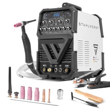 STAHLWERK Saldatrice AC/DC TIG 200 Puls ST – Inverter IGBT con modalità AC, MMA (elettrodo) fino a 200 A, innesco HF, funzione Pulse, 2T & 4T, Hotstart, per alluminio & lamiere sottili