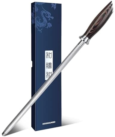 HOSHANHO Acciaino Professionale, Affilacoltelli da Cucina 30 cm, Acciaio Giapponese ad Alto Tenore di Carbonio per Affilare i Coltelli con Impugnatura Ergonomica in Pakkawood