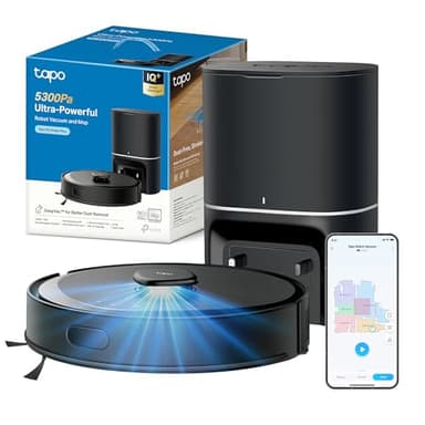 Tapo RV30 Max Plus Robot Aspirapolvere Lavapavimenti con Mappatura 5300Pa, Svuotamento Automatico Polvere 3L, Doppia Navigazione LiDAR +IMU, Zone No-Go e Muri Virtuali, Controllo APP&Alexa&Google