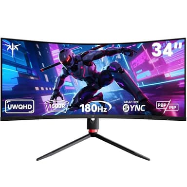 KTC Monitor 34 Pollici Curvo, UWQHD (3440 x 1440) 180Hz Monitor Gaming, Adaptive Sync, 21:9 VA Panel 1500R, 1ms MPRT, HDR 10, rapporto di contrasto 4000:1, 2 x DP (180Hz), 2 x HDMI (100Hz), H34S18S