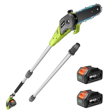 Supstable Motosega a Batteria 8 Pollici – 2×4000 mAh, Potatore Elettrico Telescopico da Giardino e Alberi con Asta di Estensione 4,6 m, Velocità Catena 10 m/s, Taglio Rami Facile e Sicuro