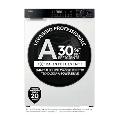 Haier X Serie 5 Lavatrice 8 Kg, Libera Installazione, Carica Frontale, Classe A-30%, 1400 Giri, Smart AI Cycle, Ciclo Refresh a Vapore, Wi-Fi con App hOn, 85x60x56 cm, Bianca – HW80-BP14357U-IT