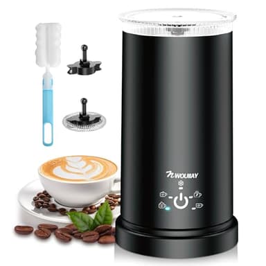 NWOUIIAY Montalatte Elettrico 5 in 1, Cappuccinatore 600W 350ML, Schiuma Calda e Fredda Veloce, Silenzioso in Acciaio Inossidabile per Cappuccino, Latte, Macchiato e Cioccolata Calda