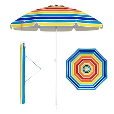 COSTWAY Ombrellone da Spiaggia 198 cm, Ombrello Parasole da Esterno con Palo Inclinabile in Alluminio, Ombrellone Portatile con Borsa di Trasporto, Anti UV 50+, 8 Stecche (Colorato)