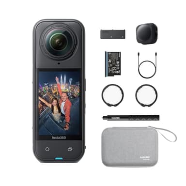 Insta360 X5 Pack Essential - Camera Impermeabile 8K 360º, Superba in Bassa Luce, Selfie Stick Invisibile, Obiettivi Sostituibili, Batteria con Autonomia 3 ore, Cover Antivento, Stabilizzazione
