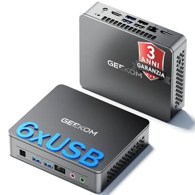 GEEKOM Mini PC Air12 Lite con Intel N-95 (3.4GHz)| 8GB RAM e 256GB SSD| Windows 11 Pronto all'Uso – Connettività totale: 6xUSB + RS-232| Dual Display 4K@60Hz – Silenzioso, Compatto, Professionale