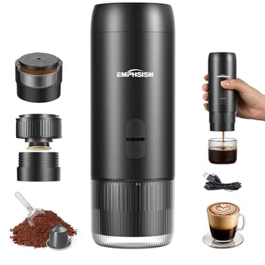 Macchina da caffè espresso portatile per capsule e caffè macinato – Mini macchina da caffè con batteria da portare in viaggio, campeggio, ufficio, camper, 20 bar, espresso da asporto con USB-C