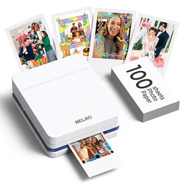 Nelko PP01 Stampante fotografica portatile con 100 fogli di carta e cartuccia d'inchiostro, stampa fotografica istantanea con retro adesivo per iOS/Android, mini stampante tascabile con divertente app