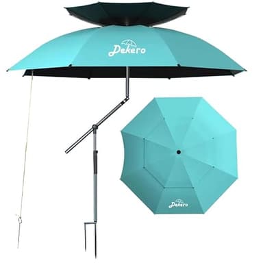 Dekero - Ombrello da Spiaggia, 2,4 m Antivento, Protezione dai Raggi UV, con Ancoraggio a Sabbia, palo inclinabile in Alluminio, Borsa da Trasporto per Spiaggia, Patio, Giardino, Pesca all'aperto