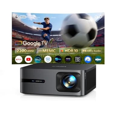 Proiettore 4K【Google TV 14.0/MEMC/2200 ANSI/44W Dolby】Proiettore 4K Smart TV 2+32GB Videoproiettore AutoFocus 6DKeystone Wimius Projector Controllo Vocale HDR10 Bluetooth WiFi per Home Cinema/Esterno