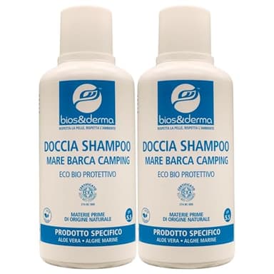 Doccia Shampoo Specifico Dopo MARE, BARCHE e CAMPING. Con Aloe Vera e Alghe Marine, Detergente Non Aggressivo a Base Di Pregiati Ingredienti Di Origine Vegetale 500ml (2 Flaconi)