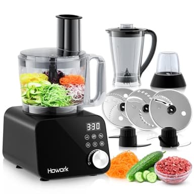 Howork Robot da Cucina multifunzione 1500W, Multifunzione di Grande Capacità, Per Tritare, Affettare, Sminuzzare, Tritare, Frullare, Sminuzzare,Farcire e Impastare, Acciaio Inox Nero