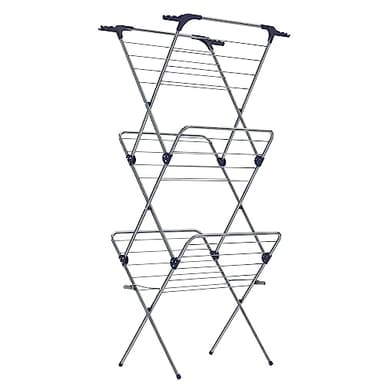 SONGMICS Stendibiancheria Verticale a Torre, Stendino Pieghevole e Salvaspazio, Struttura in Acciaio, 46 x 70,5 x 155 cm, Stenditura di 20 m, Uso Interno ed Esterno, Grigio LLR720G01