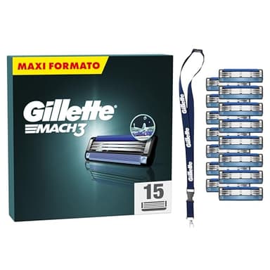 Gillette Mach3 Base 15 Lamette Di Ricambio Per Rasoio Barba Mach 3, Con Striscia Lubrificante Per Una Scorrevolezza Fluida , Lamette Gillette