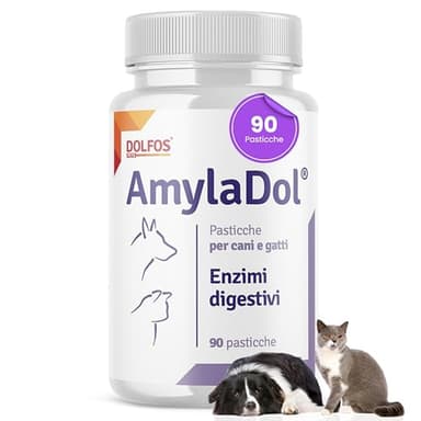 Pets Dolfos AmylaDol 90 Compresse Enzimi digestivi Naturali: Amilasi, Lipasi e Proteasi. Alimento complementare dietetico in Caso di disturbi digestivi dei Cani e dei Gatti