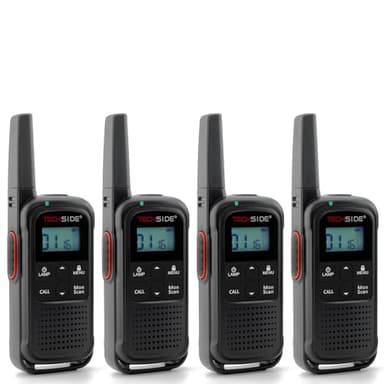 TechSide TS-T3 Go Ricetrasmittente PMR446, 16 Canali, Portata 10 km, Ricarica USB-C, con Torcia LED, 4 Pezzi