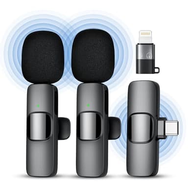 Qhot Microfono Wireless Lavalier per iPhone/Android/PC, Batteria 10 Ore, Cancellazione del Rumore, Microfono a Spillo Plug & Play per YouTube, Vlogging, Podcast, Interviste