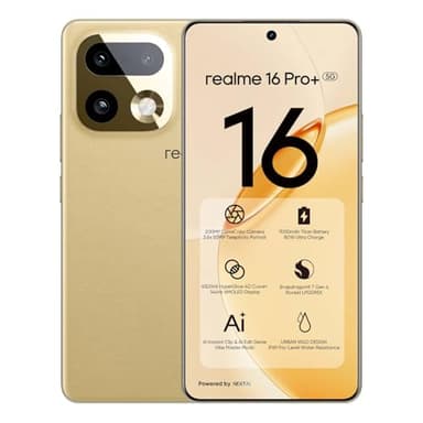 realme 16 Pro+ 5G Smartphone 12GB + 512GB, 200MP LumaColor Fotocamera + 50MP, Telefono Cellulare con Processore Snapdragon 7 Gen 4, Batteria 7000mAh e Ricarica da 80W, Cellulari da 6,8" 144Hz, Oro