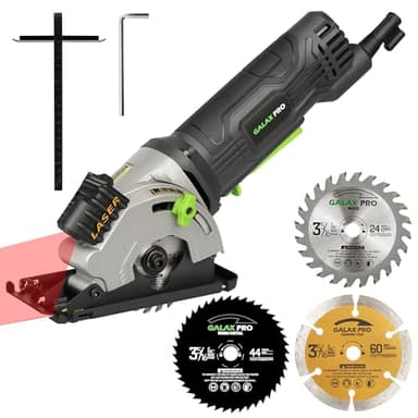 GALAX PRO Mini Sega Circolare 580W, 3500RPM con Guida Laser Sega Circolare per Legno 3 Lame (85mm),per Legno, Piastrelle, Metallo Morbido, Plastica