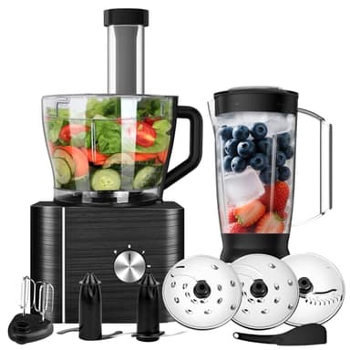 Robot da Cucina Multifunzione, TopStrong 1100W Food Processor con Frullatore, Tagliare, Affettare, Montare e Tritare Ghiaccio, Ciotola 3.2L + Blender 1.5L, 3 velocità Impostazione