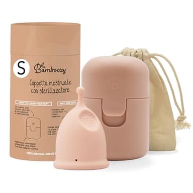 Bamboozy Coppetta Mestruale Con Sterilizzatore (S) - Coppette Mestruali Riutilizzabili Realizzate in Silicone Medico - Fino a 12 Ore di Protezione - Senza Plastica, Senza BPA