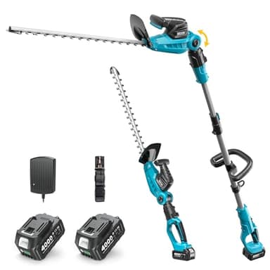SEESII Tagliasiepi Telescopico a Batteria 2 in 1, Tagliasiepi a Batteria con Lama Doppia da 53 cm, Lunghezza Regolabile fino a 2,6 m, Taglio 18 mm, 2 Batterie 4,0Ah, per Siepi, Alberi e Arbusti