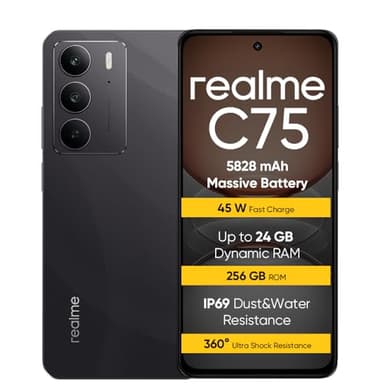 realme C75 Smartphone 8+256 GB, IP69,Batteria da 5828 mAh,Vetro ArmorShell 2, Fotocamera super nitida da 50 MP, Ricarica rapida da 45W, Black(nessun adattatore)