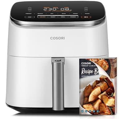 COSORI Friggitrice ad Aria Turbo Blaze 6L (1,36Kg), Air Fryer con DC Motore, 9 + 1 Funzioni & 5 Velocità della Ventola Automatica, 110 Ricette & 96 Tabelle di Cottura degli Ingredienti, 1725W, Bianco