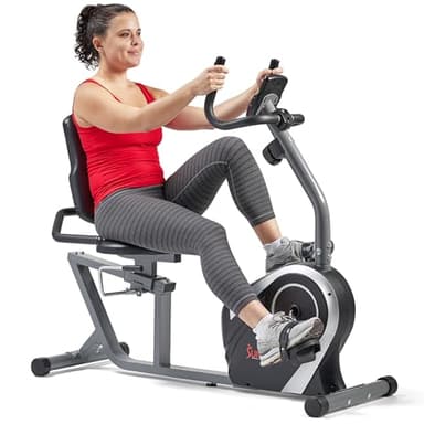 Sunny Health & Fitness Cyclette Recline Magnetica per Uso Domestico, Bici da Allenamento per Senior, Cyclette da Interno c/Sedile a Regolazione Rapida e Sensore delle Pulsazioni per Allenamento Cardio