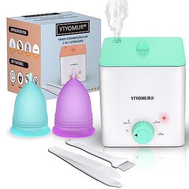 YTYOMUR Sterilizzatore a vapore con coppetta mestruale con 2 coppette riutilizzabili, kit di pulizia per le coppette mestruali, sterilizzazione a vapore ad alta temperatura per donne igiene femminile