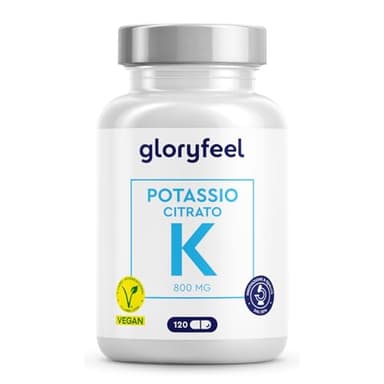 Potassio 120 Capsule (2 Mesi) - 800mg Potassio Elementare (Citrato) alto Dosaggio - Per Pressione Sanguigna, Funzione Muscolare e Sistema Nervoso* - Vegano, Testato in Laboratorio e senza Additivi