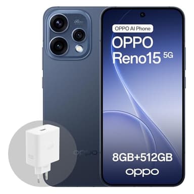OPPO Reno15 5G Smartphone Android, 8+512GB, Display AMOLED 6.59" 120Hz HDR10+, Ritratto Telefono Vibe 3.5X, Batteria 6500mAh, Snapdragon 7 Gen 4, IP69, con Caricatore 80W Supervooc, Twilight Black