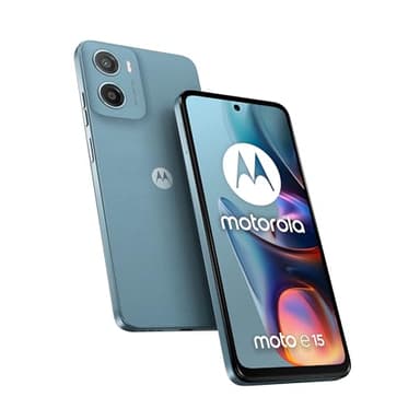 Motorola moto e15 (2/64GB, Fotocamera da 32MP + sensore antisfarfallio, Display 6.67" HD+ 90Hz Corning® Gorilla® Glass 3, 5200mAh, MediaTek Helio G81 Extreme, Android 14 Go Edition), Misty Blue