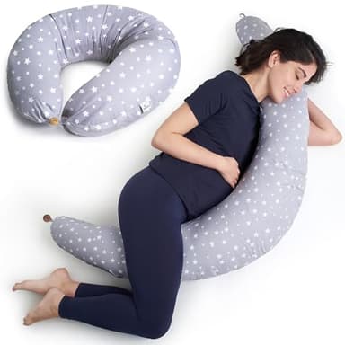 Niimo Cuscino Allattamento e Gravidanza XXL - Cuscino Gravidanza per Dormire con Federa 100% Cotone, Ciambella Allattamento Neonato