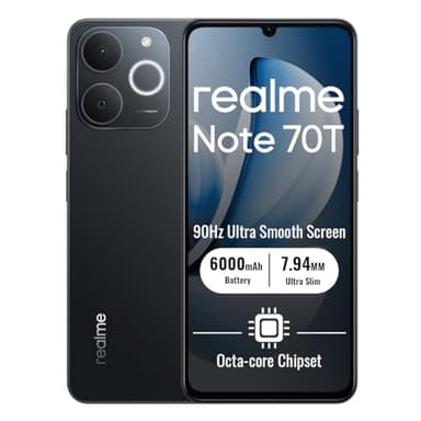 realme Note 70T Smartphone 4GB+64GB Nero, Schermo 6.75 pollici, Refresco a 90Hz, Batteria 6000mAh, Ricarica Rapida 15W, Fotocamera de 18MP, Chipset Octa-core, IP54