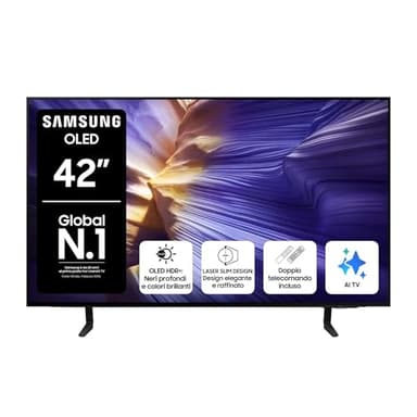 Samsung OLED 4K Vision AI Smart TV 42'' QE42S90FAUXZT, Processore NQ4 AI Gen3r, 4K AI Upscaling Pro, OlLED HDR+, Motion Xcelerator144 Hz, PACCHETTO INTRATTENIMENTO, 2025